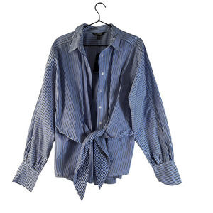 Lauren Ralph Lauren Black Label Womens Button Up Shirt White Blue Striped XL New